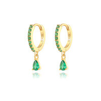 wholesale Brass Luxury High-end Crystal-embellished Colored Teardrop Ear Cuffs,ins。-Gold-Green Diamond