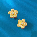wholesale S925 Gold-Plated Silver Vintage Chinese Style Filigree Diamond Gold Flower Earrings-0-2
