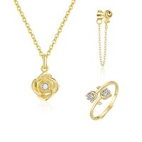 wholesale S925 Sterling Silver Cross-border Rose Earrings For Women, Elegant And Fashionable-Single three-piece set 925 silver