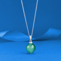 wholesale S925 Sterling Silver 12mm African Emerald Round Bead Necklace, Intellectual and Elegant New Chinese-style Pendant-N565 African Jade Necklace 925 Silver