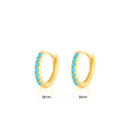 wholesale 925 Sterling Silver Light Luxury Circle Earrings With Colorful Zircon, Cross-border Hot-selling Minimalist Earrings For Women And Men-Gold-Turquoise 8MM