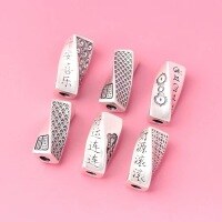 wholesale Metal material: s999 solid silver, retro matte finish, continuous good luck, wealth rolling in, six-word mantra, twist pattern silver tube braided hand rope-Fu character
