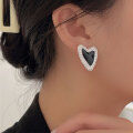wholesale S925 silver French chic black dripping glaze heart-shaped earrings, women's Korean stall new stock earrings-0-3