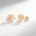 wholesale S925 Sterling Silver Plated with Natural Rose Quartz Small Fresh Cute Cat Paw Stud Earrings for Women Fashion Elegant Wholesale from Manufacturer-0-2