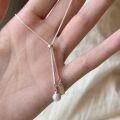 wholesale S925 sterling silver two-way pearl sliding necklace, ins Korean minimalist luxury collarbone chain with a premium feel-0-0