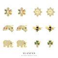 wholesale S925 Sterling Silver European and American Style Creative Color Zircon Small Ear Studs for Women, Unique Design Flower Sun Bee Earrings-0-0