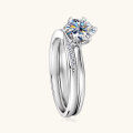wholesale S925 Sterling Silver Classic Six-Claw Moissanite Set Ring T-Style Duo, D Color, Niche Design, Fashionably Versatile Wedding Band-0-2
