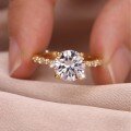 wholesale Gold S925 Silver Large Round Moissanite Ring with Waterdrop Accent Stones, eBay Best-Selling Women's Ring-0-2