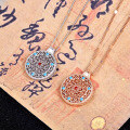S925 Silver Octagonal Compass Pendant Lotus Braided Necklace-0-2