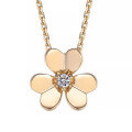 wholesale 18k Rose Gold Diamond Petal Clover Necklace for Women, Single Diamond Lucky Charm Flower Pendant Collarbone Chain New Style-0-4