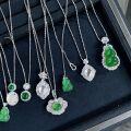 wholesale S925 Sterling Silver New Chinese Style Necklace for Women with Buddha, Gourd, Ruyi, Chalcedony, Water Foam Jade Cabochon, Imperial Green Agate Pendant-0-2