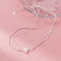 wholesale S925 Silver Fresh and Sweet Ins Style Small and Exquisite Design Delicate Double-Layer Five-Petal Flower Necklace Y02150-0-4