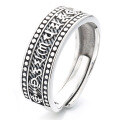 wholesale Metal S925 pure silver retro wide surface Sanskrit Heart Sutra six-word mantra ring, ethnic unisex finger ring-0-6