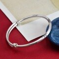 wholesale 999 Silver Chinese-style Bamboo Leaf Push-Pull Bangle for Women, Pure Silver Retro Artistic New Chinese Youth Bracelet-0-2
