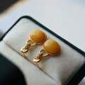 wholesale S925 silver natural old egg surface wax earrings with amber beeswax chicken oil yellow ear studs live stream supply chain-0-2