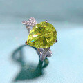 wholesale 925 Silver with High-Carbon Diamond, ZoeFun Jewelry New 10*12mm Pear-Shaped Olive Green Ring for Women, European and American Style Hot Seller-0-1