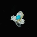 wholesale 925 Silver Gold-Plated High-Carbon Diamond 22ct Cabochon Blue Turquoise Rose-Cut Flower Color-Divided Electroplated Pistil Exquisite Ring-0-2
