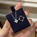 wholesale S925 Sterling Silver Light Luxury Four-Leaf Flower Diamond-Inlaid Pendant Necklace for Women, with Detachable Design and Exquisite Fashion Collarbone Chain-0-1