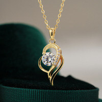 14K Gold Plated 925 Silver Moissanite Pendant Necklace for Women-1CT (zircon)  925 silver