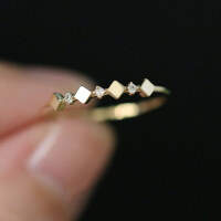 wholesale S925 Sterling Silver French Light Luxury Diamond-Cut Rhombus Spaced Diamond Ring Fashionable and Individualistic Ins Style Stackable Open-End Tail Ring-Copper with gold plating Adjustable opening