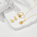 wholesale S925 Silver Plated 14K Gold Autumn New Gentle Flower Amber Pendant and Stud Earrings Set for Women Luxury Accessories-0-1