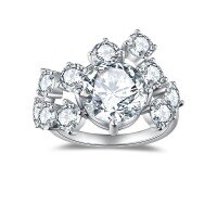 wholesale S925 Silver Round 3-Carat Pigeon Blood Red Ruby Moissanite Ring for Women, Light Luxury High-End European and American Fashion Ring-3 carat all-moissanite ring  US size 7