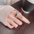 wholesale S925 Sterling Silver Retro Vintage Drip Glaze Matte Craft Lotus Koi Ethnic Style Adjustable Ring-0-2