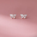 wholesale 925 Sterling Silver Fresh and Sweet Ins-style Small and Unique Exquisite Diamond-inlaid Butterfly Stud Earrings M06315-0-4