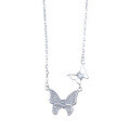 wholesale Metal: 999 Silver, Double Flying Diamond Butterfly Necklace for Women, Luxe Advanced Collarbone Chain, Unique New Style Birthday Gift-0-4