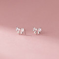 wholesale S925 Sterling Silver Diamond-Studded Bow Earrings, Korean Style Fashion Sweet and Petite Wind Niche Ear Accessories for Women M05174-0-0