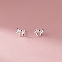 wholesale S925 Sterling Silver Diamond-Studded Bow Earrings, Korean Style Fashion Sweet and Petite Wind Niche Ear Accessories for Women M05174-S925 silver pair of pink diamonds 925 silver