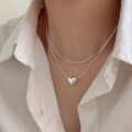 wholesale S925 Sterling Silver Snake Chain Love Heart Necklace for Women, Korean Summer Versatile New Design Minimalist High-End Sense Pendant Necklace-0-2
