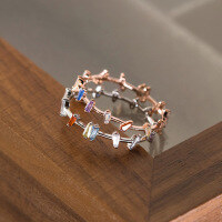 wholesale S925 Sterling Silver Colored Diamond Irregular Ring, Ins Style High-End Sweet Temperament Hand Accessory R01596-S925 Silver Ring Silver US Size 8