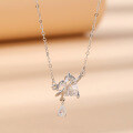 wholesale S925 Sterling Silver Same Style Love Tassel Bow Pendant Necklace, Fashionable and Luxurious Collarbone Chain for Girlfriend or Bestie-0-2