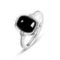 wholesale S925 Sterling Silver New Korean-Japanese Style Minimalist Geometric Black Onyx Ring Fashionable Women's Wholesale-0-5