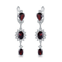 wholesale 925 Silver Light Luxury Designer Natural Topaz Earrings, High-End Sense Inlaid with Natural Gemstone Ear Drops-Natural garnet &gt;925 silver