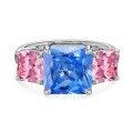 wholesale S925 Sterling Silver Cross-Border Hit Women's Ring with High-End Blue Pink Ice-Cut Zircon and Fashionable Geometric Heart Design-0-5