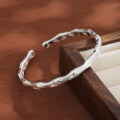 wholesale 9999 Pure Silver Frosted Bamboo Joint Bangle, Solid Silver, New Chinese Style, Niche Trend, Solid Silver Bracelet for Qixi Festival Valentine's Day-0-0