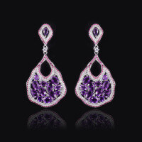 wholesale S925 Sterling Silver Individually Designed Natural Amethyst Jewelry Set with Irregular Pendant Necklace, European and American Style-Natural amethyst earrings