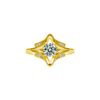 S925 Sterling Silver Moissanite Ring for Women, Niche Open Design, Cross-border Direct Supply-Golden yellow  50-point moissanite (open cut)