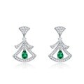 wholesale S925 Sterling Silver Fashionable Small Skirt Fan Earrings Light Luxury Style with Lab-Grown Emerald Accent-0-4