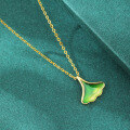 wholesale S925 sterling silver women's epoxy enamel ginkgo leaf collarbone necklace with elegant leaf pendant and simple dress chain-0-1