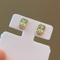 wholesale S925 Sterling Silver Square Green Tourmaline Stud Earrings, Simple Classic Versatile Exquisite Dewdrop Daily Commute-0-0