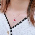 wholesale Metal material, Chao Xiaobai internet-famous small chic style elegant red corundum fox necklace for women, fashionable and versatile, high-end sense collarbone chain-0-3