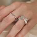 wholesale S925 Silver Fluttering Butterfly Adjustable Ring for Women, Handmade Agile and Artistic Index Finger Jewelry-0-5