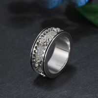 wholesale Metal material, Cloud Traction Silver Jewelry gear rotating ring for men and women, internet-famous gear ring, fortune rotating ring, couple's ring, stress-relief-Platinum Black Oil Drops No. 10