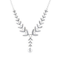 wholesale S925 Sterling Silver Vintage Mixed Small Sphere Wheat Spike Design Necklace, Artistic Chinese Style Versatile Collarbone Chain-379L/approximately 8.9g 925 silver