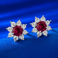 wholesale S925 Sterling Silver New Style Fashionable and Elegant Earrings 050ct Pigeon Blood Red Stud Earrings-E357 Red Diamond 925 Silver
