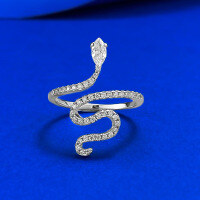 wholesale Silver/Gold New Year of the Snake Coiled Serpent Ring Fashionable Full Diamond Light Luxury Dynamic Niche Design-R1489 Snake Ring>Size 6