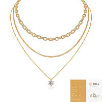 Metal French Three-Layer Long Layered Necklace for Women, Summer Minimalist Ins Style Fade-Resistant Luxury Niche-N15197 2-carat moissanite (with GRA certificate)
